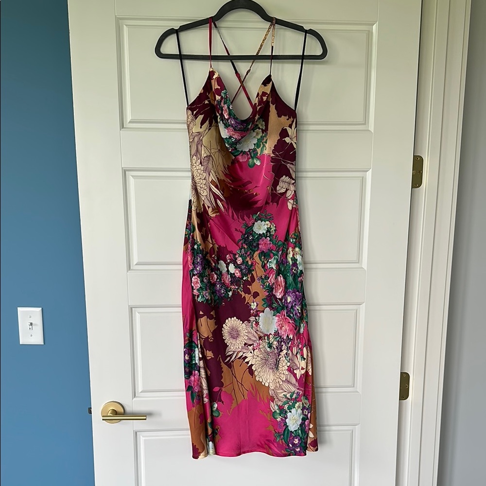 Aakaa Floral Satin Slip Dress